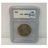 1943 Walking Liberty Half Dollar ICG MS63