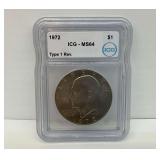 1972 Eisenhower Dollar ICG MS64 Type 1 Rev.