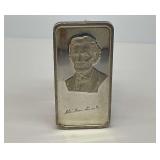1 Troy Oz .999 Fine Silver Abraham Lincoln Bar by Hamilton Mint