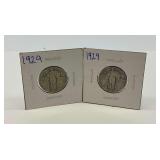 Two 1929 Standing Liberty Quarter Dollars