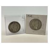 Two Barber Half Dollars - 1902 & 1906