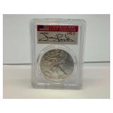 2020 PCGS MS70 Silver Eagle First Day of Issue Signed by Jim Peed