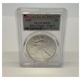 2021 PCGS MS70 Last Day of Production Silver Eagle Type 1
