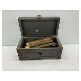 Wooden Fishing Tackle Box with Contents