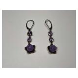Sterling Silver 8mm Lavender Jade Sphere & Multi Amethyst 1.75 in. Lever Back Dangle Earrings