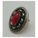 Tibetan Silver Ring with Red Stone..size 6