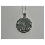 Sterling Silver 24mm Green Jade Asian Prosperity 1.375 in. Pendant...18 in. Boxlink Necklace