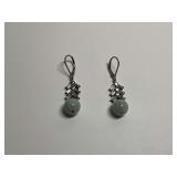 Sterling Silver 10mm Green Jade Sphere & Baguette CZ 1.625 in. Lever Back Dangle Earrings