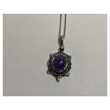 Sterling Silver 8x10mm Lavender Jade 1.25 in. Turtle Pendant...18 in. Necklace