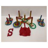 Vintage Ring Toss Game Group with Targets and Rings