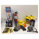 Automotive & Home Safety Supply Lot: Fire Extinguisher, Coolant, Car Wax, Tow Strap & More