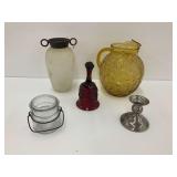 Assorted Vintage Glassware and Pewter Candle Holder