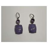 Sterling Silver Scenic Carved Lavender Jade & Amethyst 1.75 in. Leverback Dangle Earrings