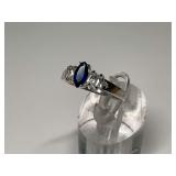 Sterling Silver Blue and White Stone Ring...Size 9