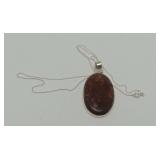 Sterling Silver Pendant with Rhodochrosite Stone and 18 in. Sterling Chain