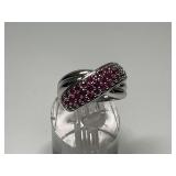 Sterling Silver Ring with Ruby Colored Stones...Size 7