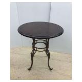 Round Dark Wooden Table with Metal Base... some finish wear