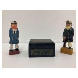 Hand Carved Sailor Figures with Decorative Wooden Box