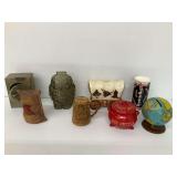 Coin Banks: Owl, Chicken Feed, Cuss Box, Covered Wagon, Globe, and Others