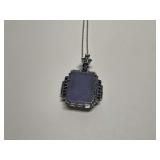Sterling Silver 14x20mm Lavender Jade, Multi Amethyst & CZ 1.5 in. Pendant...18 in. Necklace