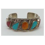 Tibetan Silver Cuff Bracelet with Colorful Gemstones