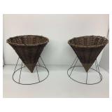 Pair of Woven Baskets on Wire Stands