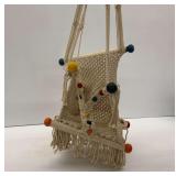Macrame Hanging Baby Swing with Colorful Wooden Beads