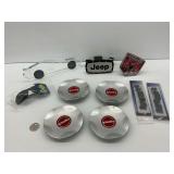 Assorted Car and Vehicle Accessories: Jeep Hitch, Dodge Emblem, Speedline Hubcaps, Car Model, and More