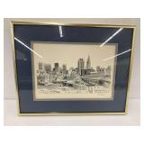 Framed Paul Duda Signed Cleveland Skyline Print