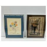 Pair of Framed Floral Lithographs: Bernard Buffet and Picasso Style