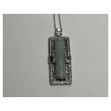 Sterling Silver, 8x30mm Green Jade & Multi CZ Gemstone 1.81 in. Pendant...18 in. Necklace