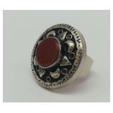 Tibetan Silver Ring with Red Stone