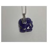 Sterling Silver Art Carved Lavender Jade 1 in. Elephant Pendant on 18 in. Boxlink Necklace
