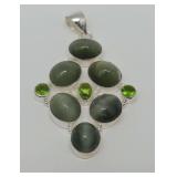 Sterling Silver Pendant with Green Gemstones
