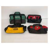 Four Tool Bags: Masterforce, Husky, Dewalt (no zipper), and MN