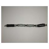 Sterling Silver, 6mm Green Jade & Onyx Bead, Multi Cz & Onyx 8 in. Multi Link Bracelet