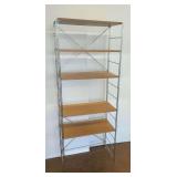 Modernist Chrome and Wood Shelving Unit