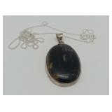 Sterling Silver Pendant Necklace with Dark Stone