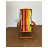 Wooden Folding Beach Chair with Striped Fabric and Armrests