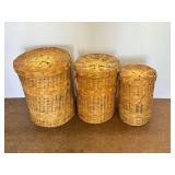 Set of Three Lidded Woven Baskets