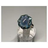 Sterling Silver Opal and Blue Stone Ring...Size 8