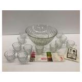 Anchor Hocking Crown Point Punch Bowl Set with Ladle and Cups with Box