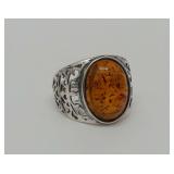 Amber Ring with Sterling Silver Setting..size 8.5