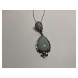 Sterling Silver Teardrop Green Jade & Multi CZ Gem 2.375 in. Pendant...18 in. Necklace