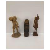 Group of Three Hand-Carved Wooden Figures