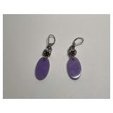 Sterling Silver Lavender Jade & Garnet Elephants 2.125 in. Lever Back Dangle Earrings