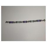Sterling Silver, Lavender & Green Jade 7.25 in. Bracelet w/Safety Clasp & CZ Accents