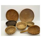 Assorted Woven Baskets and Strainer