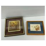 Two Framed Artworks: Judith Overacker Rabbit Artwork & Barbara Entz Bird Watercolor