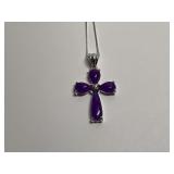 Sterling Silver Lavender Jade 1.625 in. Cross Pendant on 18 in. Boxlink Necklace